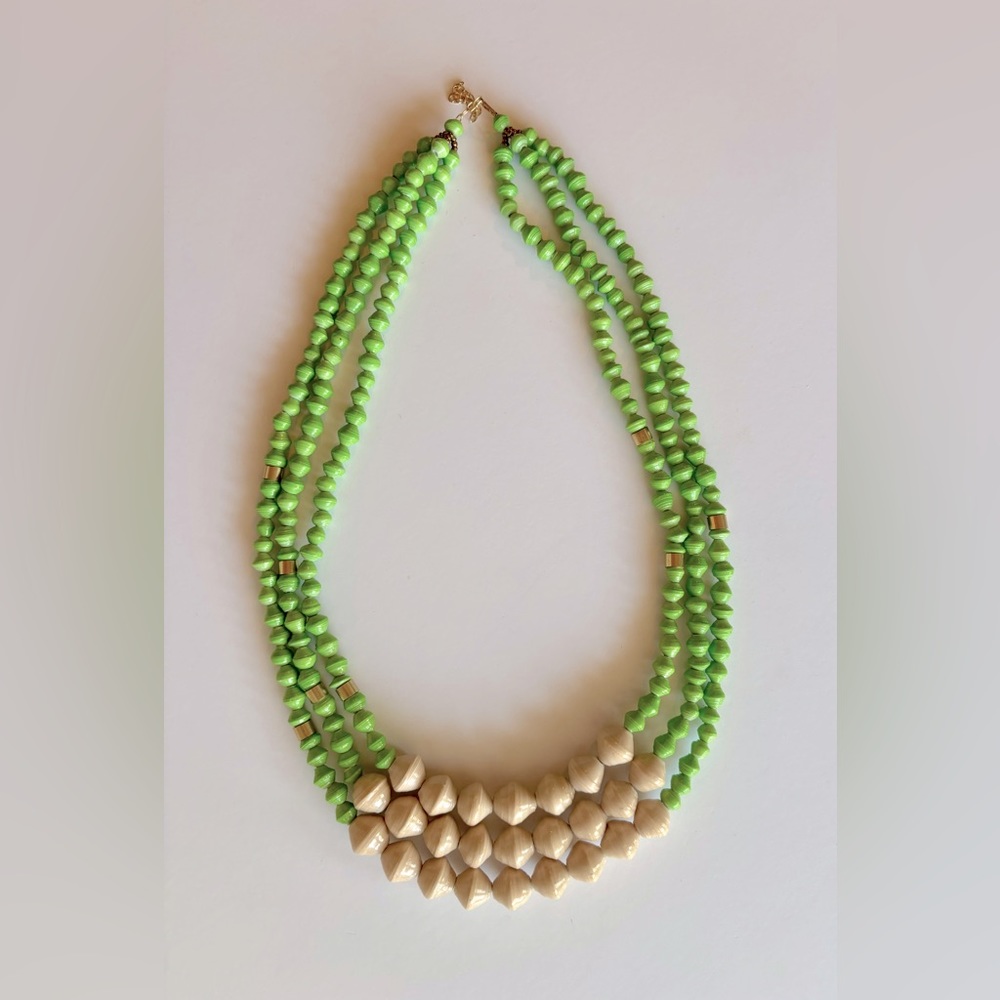 Green and Cream Beaded Layered Necklace